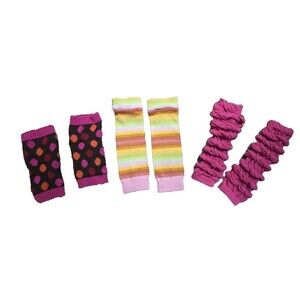 Lot Of Baby / Toddler Girls Leg Warmers 3 Pairs Pink Ruffles Polkadots Stripes